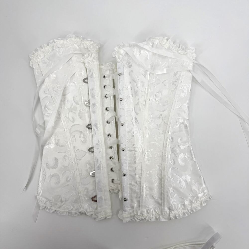 Apperloth A White Damask Lace Up Corset + G String Set Size XS - Picture 4 of 7